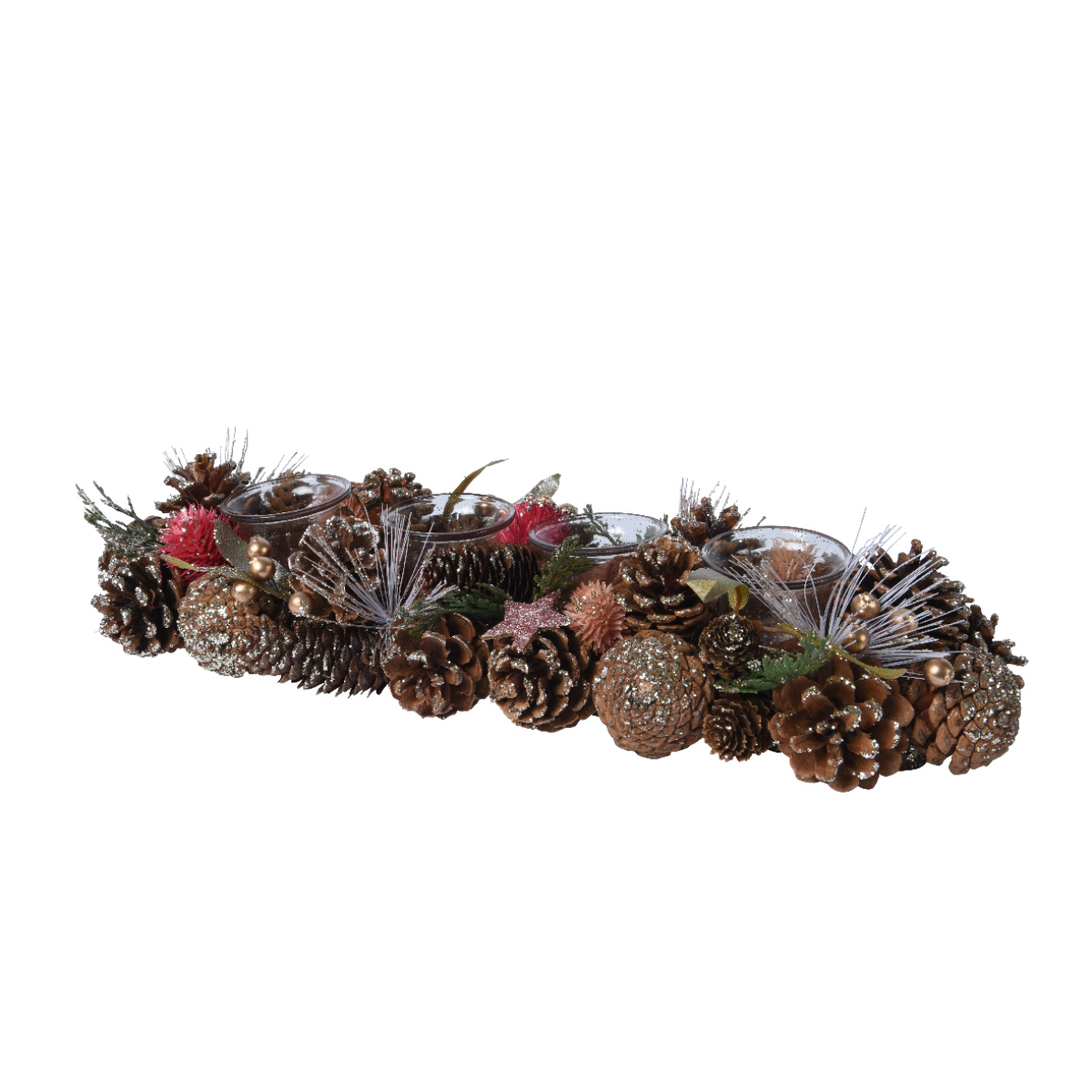 Подсвечник декоративный Decoris Шишки 46х16х9 см 705167 Kmg