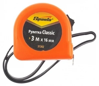 Рулетка Classic, 3 м х 16 мм, пластиковый корпус// Sparta