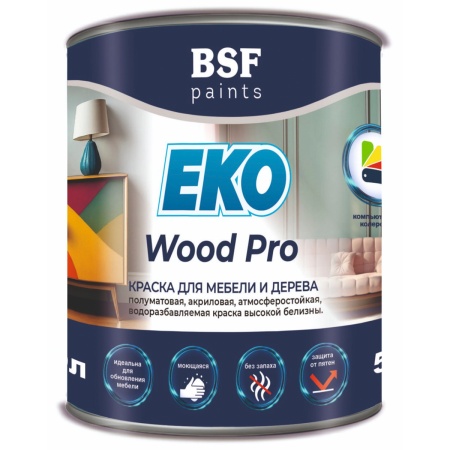 Краска акриловая полуматовая, атмосферостойкая, для мебели и дерева "EKO Wood Pro" 0,9 л