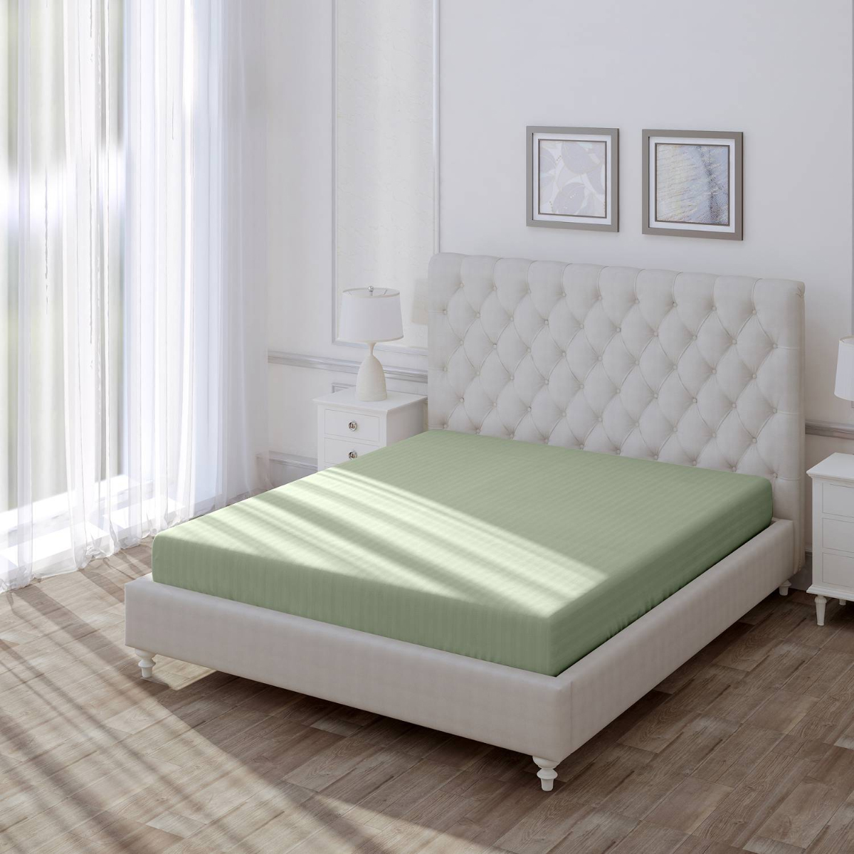 Простыня на резинке Волшебная Ночь Smoke Green 140х200 см