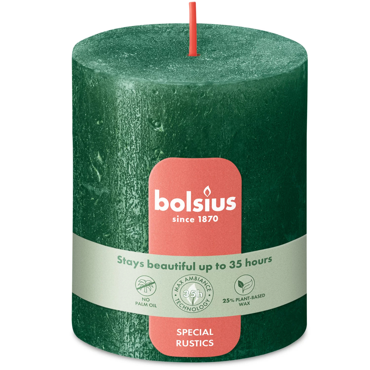 Свеча столбик Bolsius Rustic Metallic 8х6,8 см Pine Green