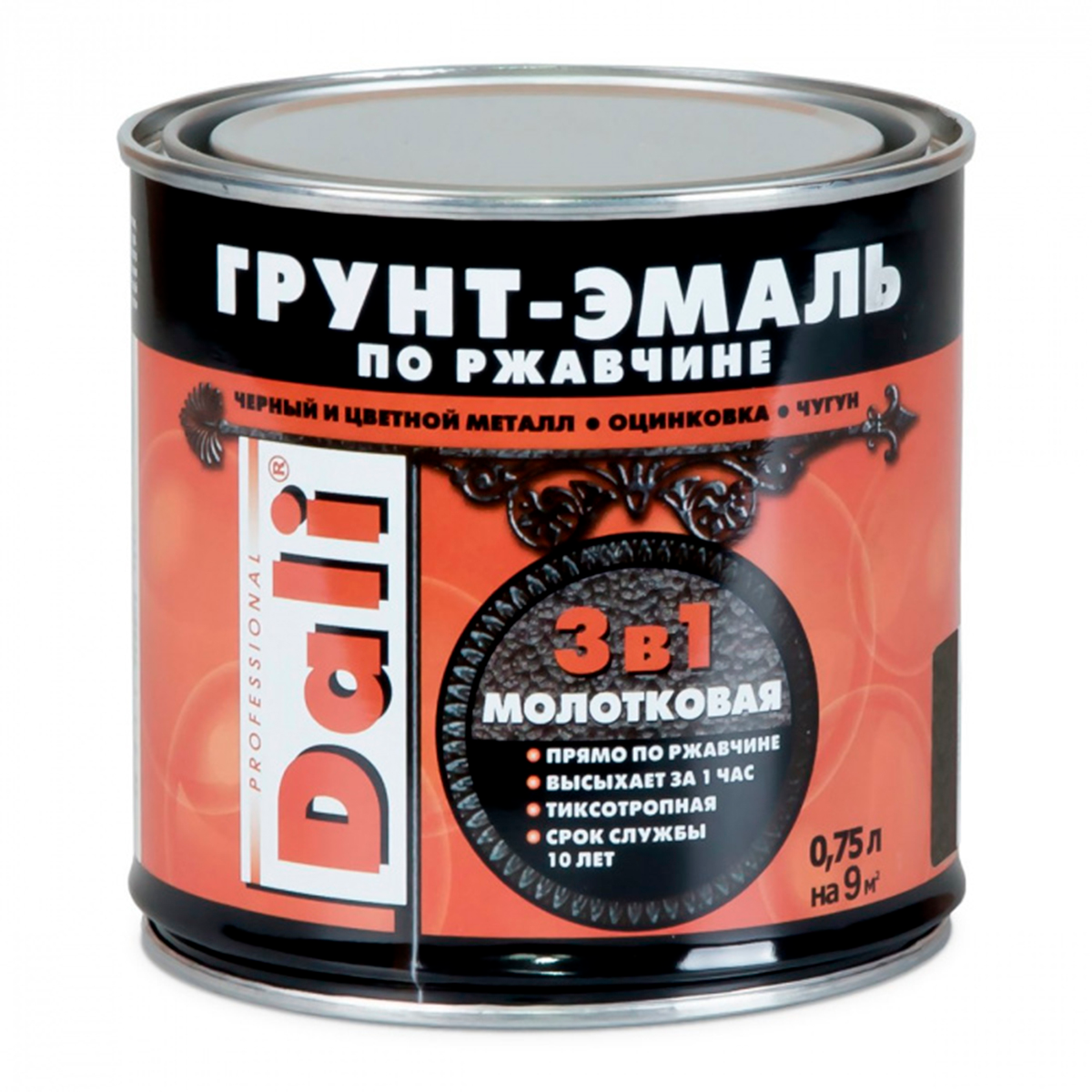 Молотковая ГРУНТ - ЭМАЛЬ по ржавчине "DALI" 0,75 л -серый