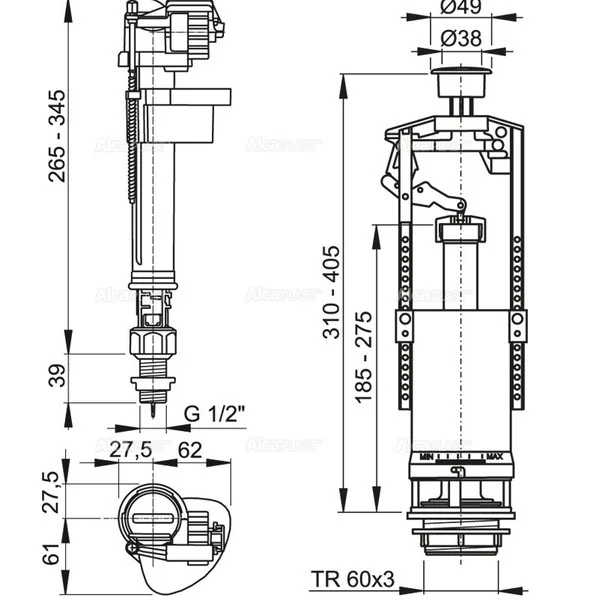 Арматура alca Чехия ниж/п  арт.SA2000S 1/2" CHROM