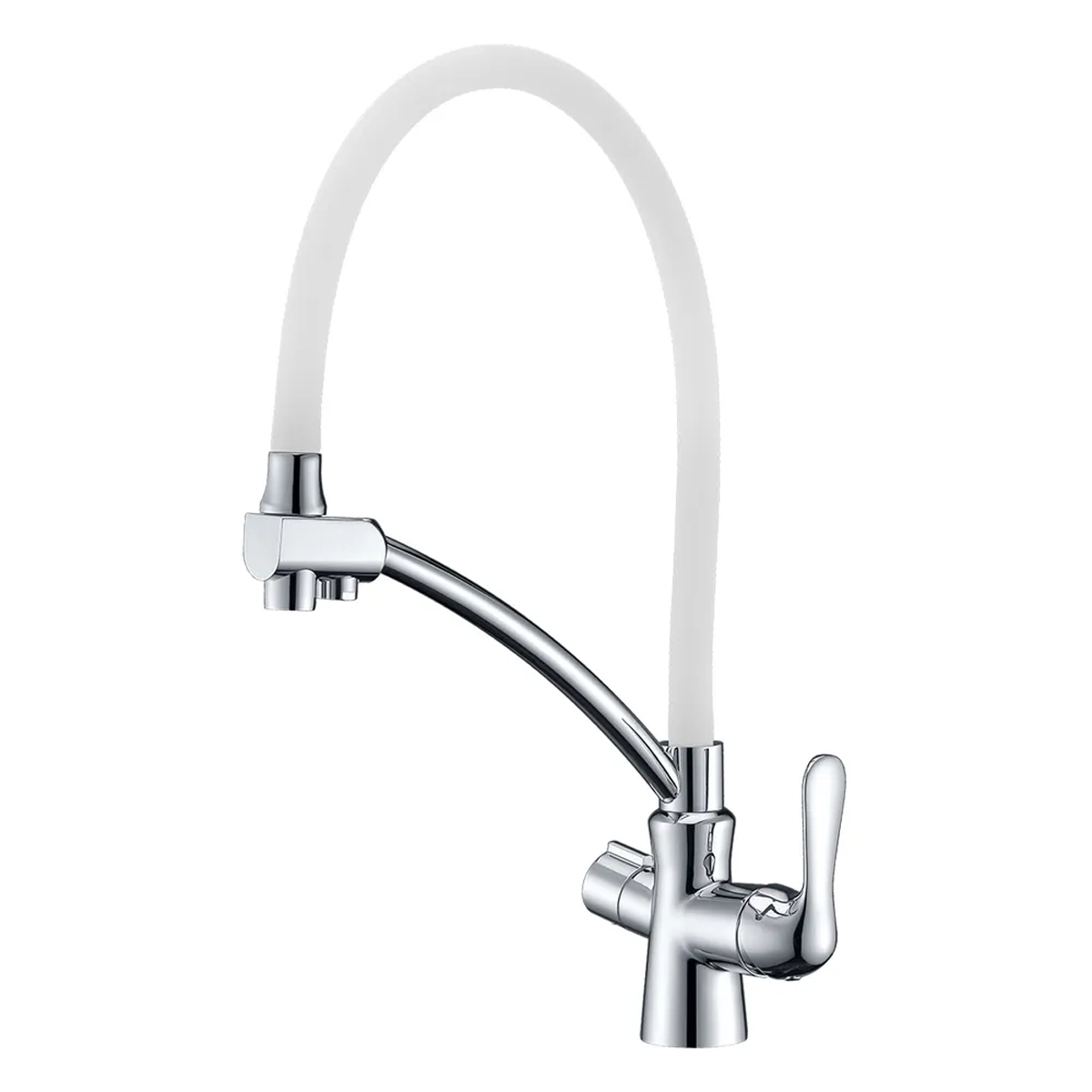 Смеситель д/к Lemark LM3070C-White "Комфорт" , с гибким изливом,  с подключением к фильтру питьевой 