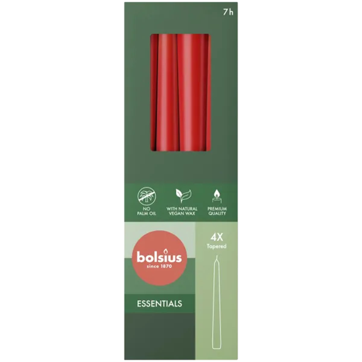 Набор столовых свечей Bolsius 4 шт 24,5х2,4 см Delicate Red