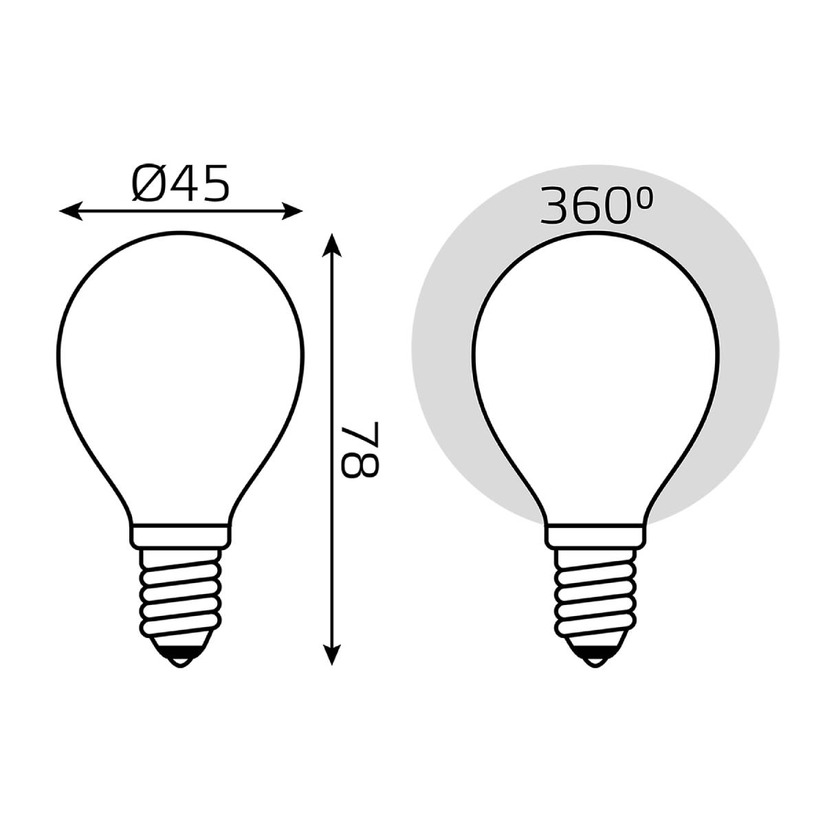 Лампа Gauss LED Filament Шар 9W E14 610 lm 4100K milky диммир.105201209-D