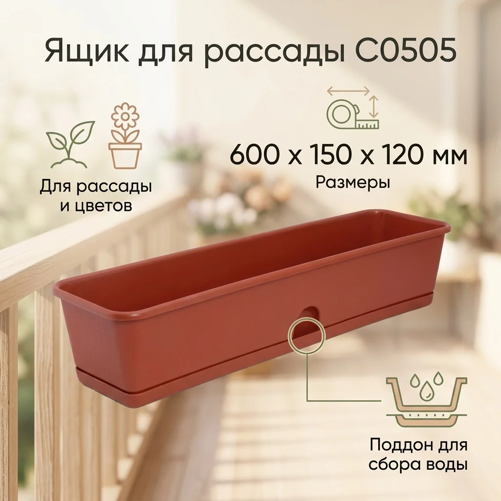 Ящик д/рассады и цветов с/п 600*150*120мм Терракотовый (20) С0505