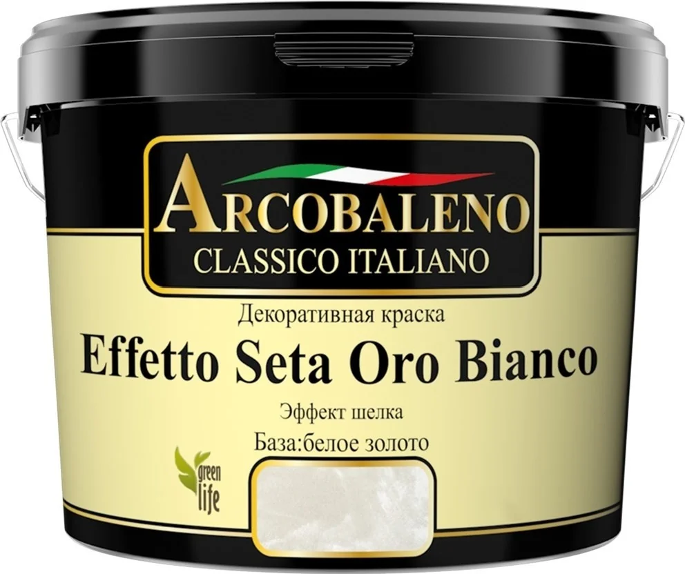 Краска декоративная "Arcobaleno Effetto Seta Oro Bianco" база: белое золото 3 кг