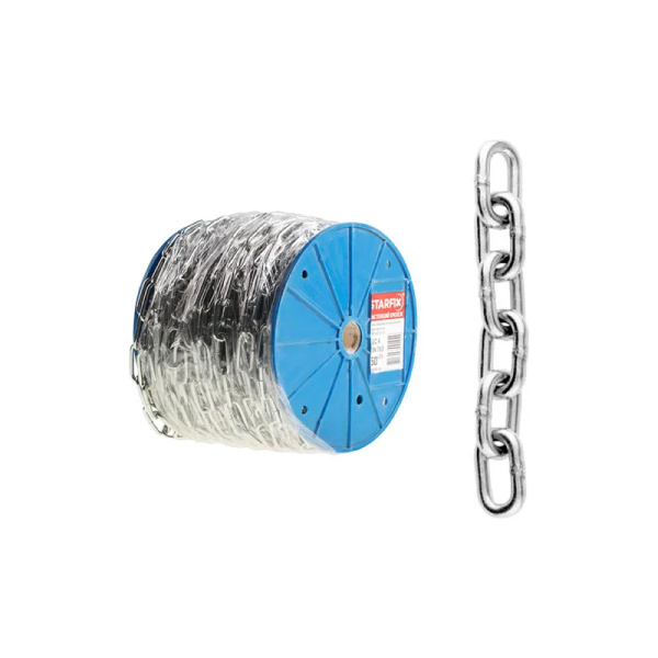 Цепь сварная короткозвенная, оцинк. М5 DIN 766 (бухта 40 м) STARFIX, арт.SMP-63685-40