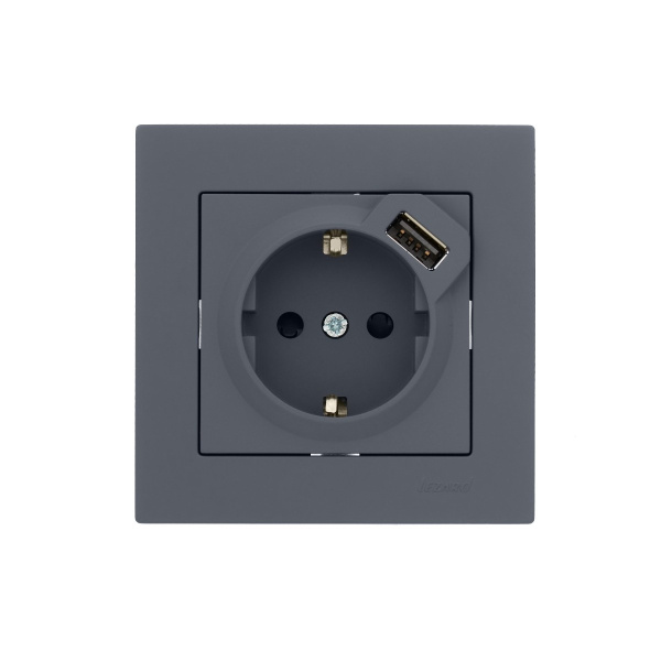 Розетка VESNA 742 3488 181 с/з с USB  графит (механизм)