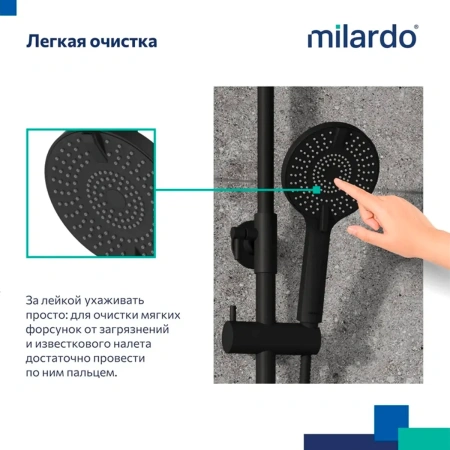Лейка для душа, 4F, черная матовая, Rora, Milardo, ROR4FBRM18