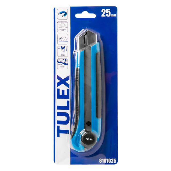 Нож TULEX 8101025 с винтовым фиксатором, магн, держатель, двухкомп, корпус, сегмент, лезвие,25мм