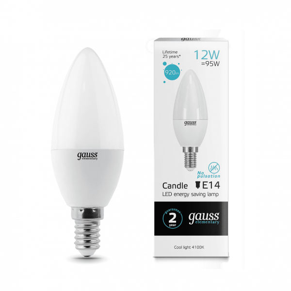 Лампа Gauss LED Elementary Свеча 12W E14 920Im 4100K 33122