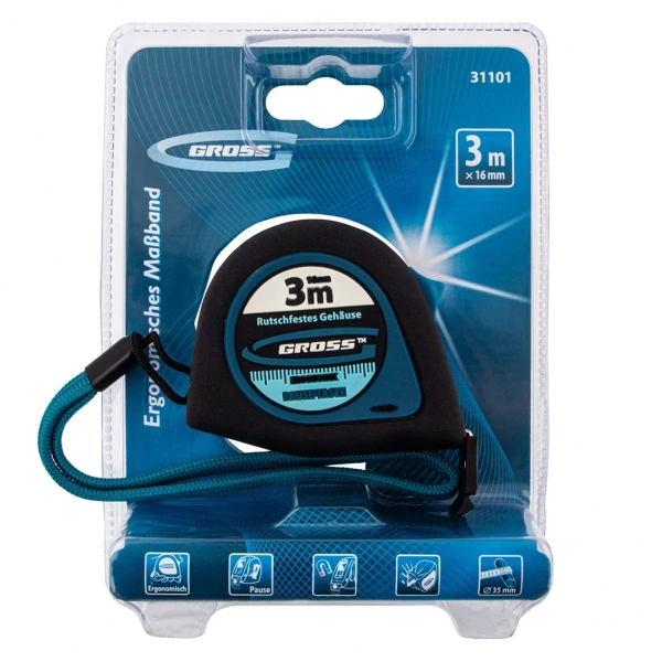 Рулетка GROSS ergonomisch 3х16
