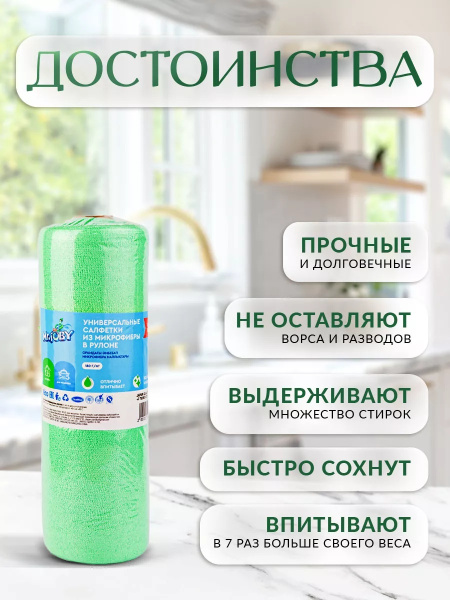 Салфетка MR.JOBY отрывная в рулоне из микрофибры 30х30см