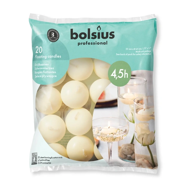 Набор плавающих свечей Bolsius 20 шт 4,5 ч айвори