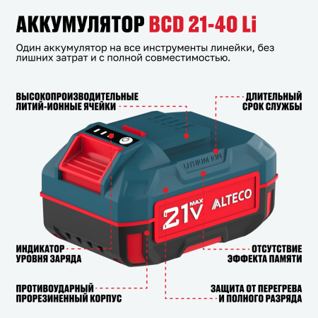 Набор аккумулятор + зарядное устройство ALTECO Kit (BCD 21-40 Li / BC 21-40 QF)