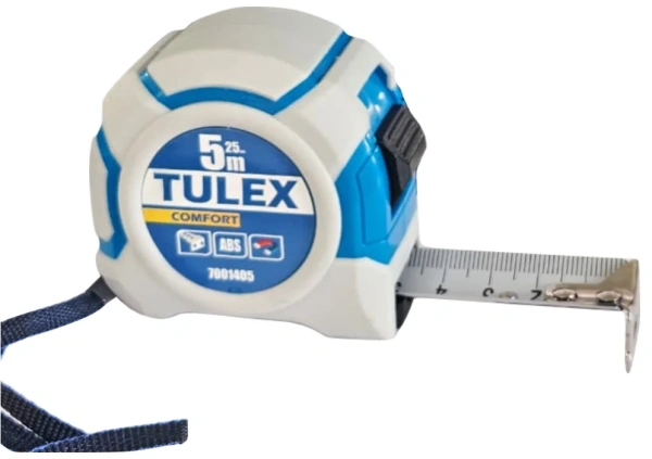 Рулетка TULEX "COMFORT" 7001405 ударопрочный обрезиненный корпус, магнит. зацеп, 5м*25мм