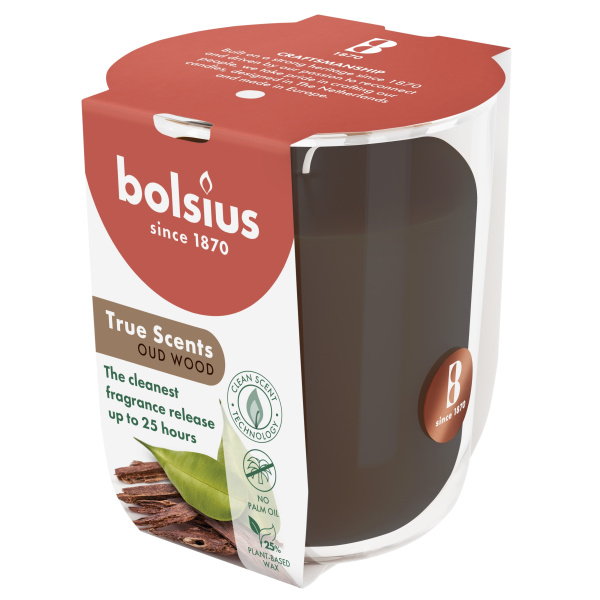 Аромасвеча в стакане Bolsius True Scents 8x7,3 см Oud Wood