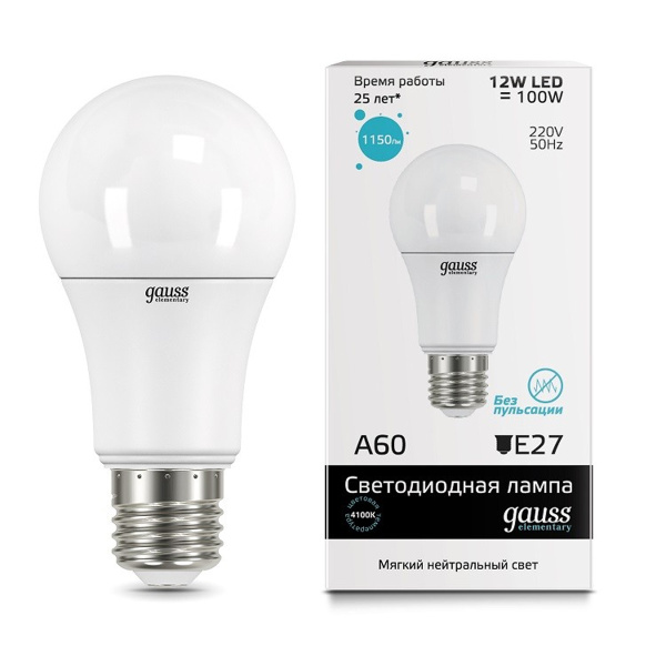 Лампа Gauss LED Elementary A60 12W E27 1150 lm 4100K 23222