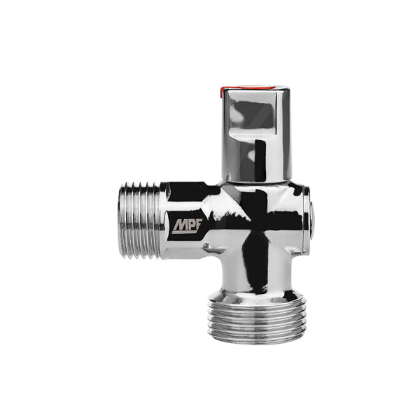 Кран шаровой угловой для бытовой техники 1/2" х 3/4" н/н (ручка сверху) ХРОМ-POLISH.латунь,ГОСТ, MPF