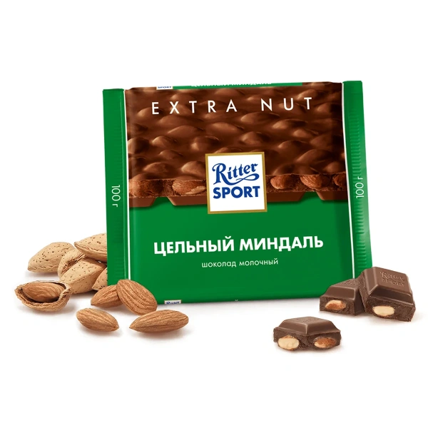 Ritter Sport шоколад Extra Nut молочный с цельным миндалем 100гр