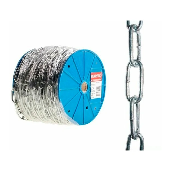 Цепь сварная длиннозвенная, оцинк. М4 DIN 763 (бухта 50 м) STARFIX, арт.SMP-42316-50