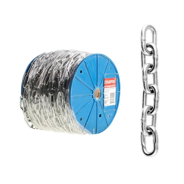 Цепь сварная короткозвенная, оцинк. М4 DIN 766 (бухта 50 м) STARFIX, арт.SMP-63684-50