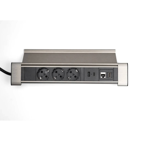 Блок настольный с крышкой, 3 розетки 200B, 1 USB, 1 Type-C, RJ45, HDMI чёрный