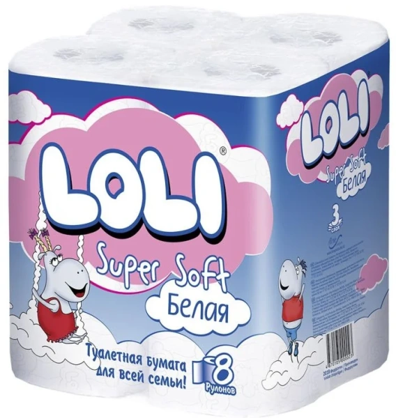 Бумага туалетная Loli Super Soft Белый 8рул в упак.