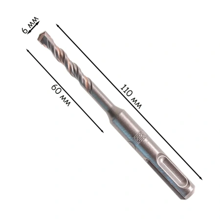 Бур по бетону, двойная спираль, Cobalt W-tip, 6x110 мм, SDS PLUS// Denzel
