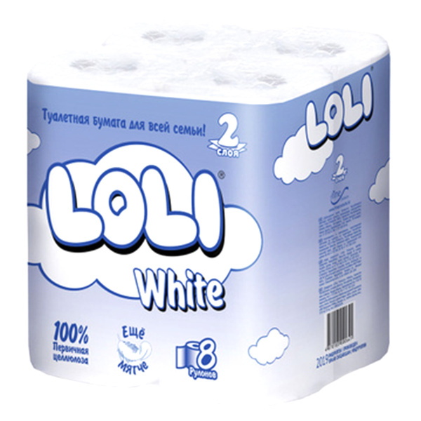 Бумага туалетная Loli White 8рул в упак.