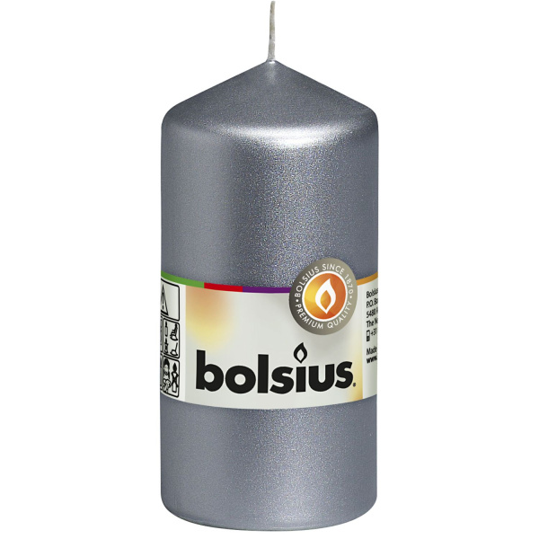 Свеча столбик Bolsius 120х58 мм серебро
