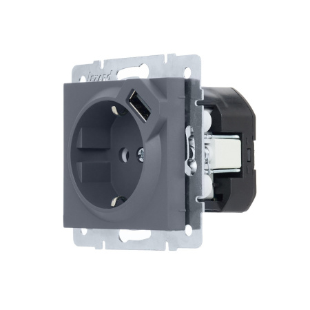 Розетка VESNA 742 3488 181 с/з с USB  графит (механизм)