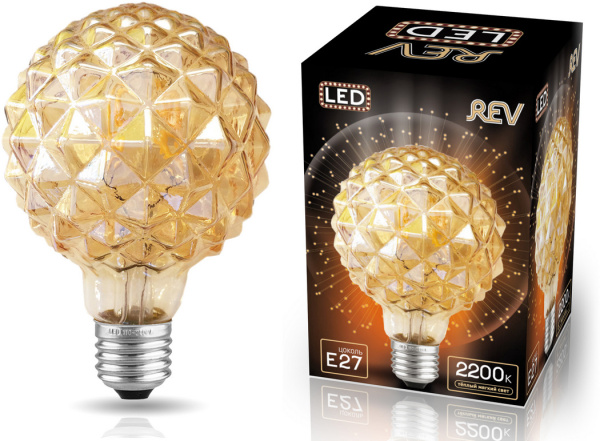 Лампа сд VINTAGE GOLD FILAMENT колба "Кристалл" шар G95 E27 5W, 2200K, DECO Premium, теплый свет 324
