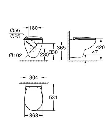 Унитаз подвесной безободковый Grohe 39351000 bau ceramic в комплекте с сиденьем, микролифт