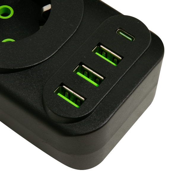 Удлинитель сетевой 2 м F25U 5 розеток,  3 usb разъема(черный)