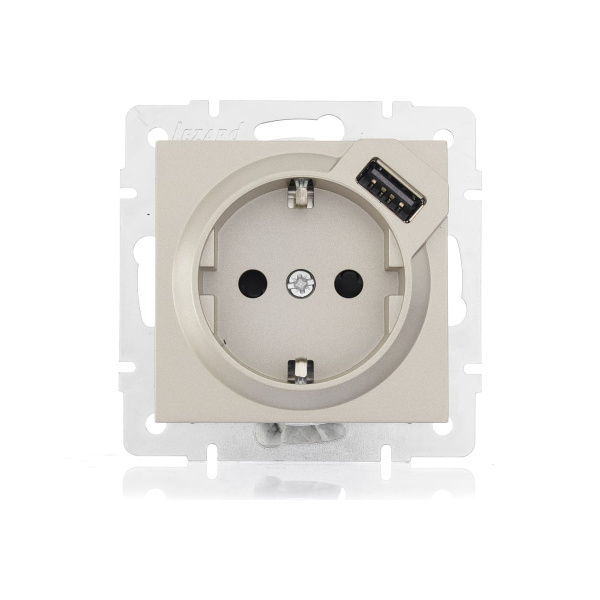 Розетка VESNA 742-3788-181 с/з с USB титан (механизм)