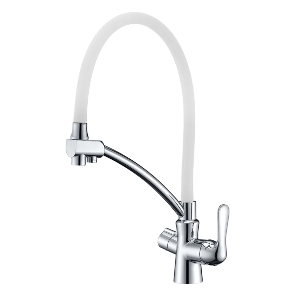 Смеситель д/к Lemark LM3070C-White "Комфорт" , с гибким изливом,  с подключением к фильтру питьевой 