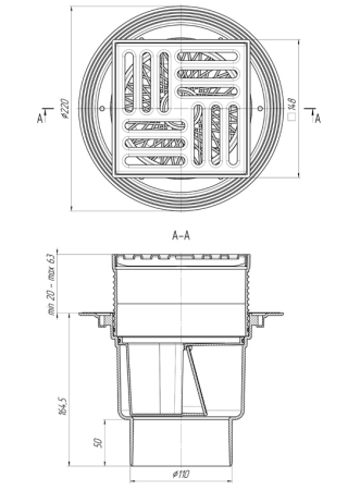 Трап Ани d110"прям 15*15 нерж.реш. регулир. сухой TQ1712