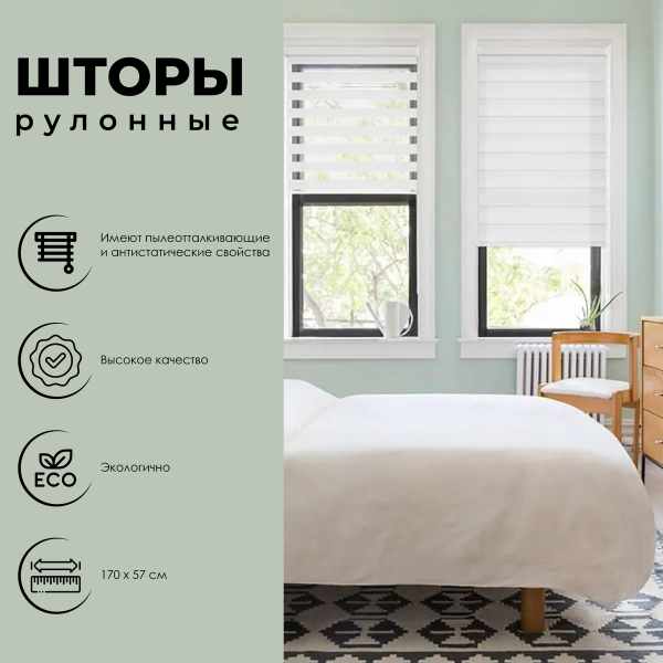 Штора рулонная День-Ночь белый 57х170 см 400501057