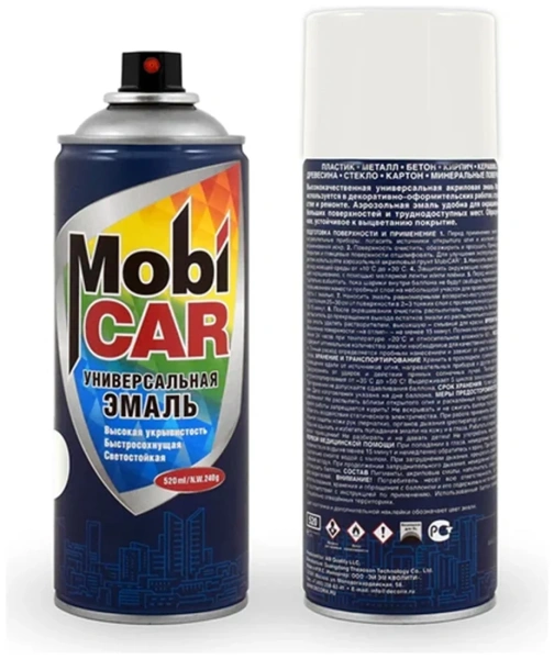 Аэрозольная эмаль универсальная MobiCAR, 520 мл, RAL 9016, транспортный белый матовый