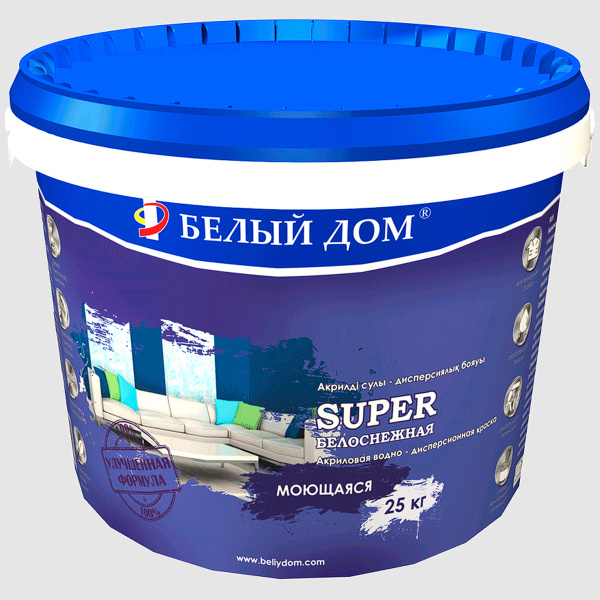 Краска акриловая моющаяся Белый Дом SUPER 25 кг