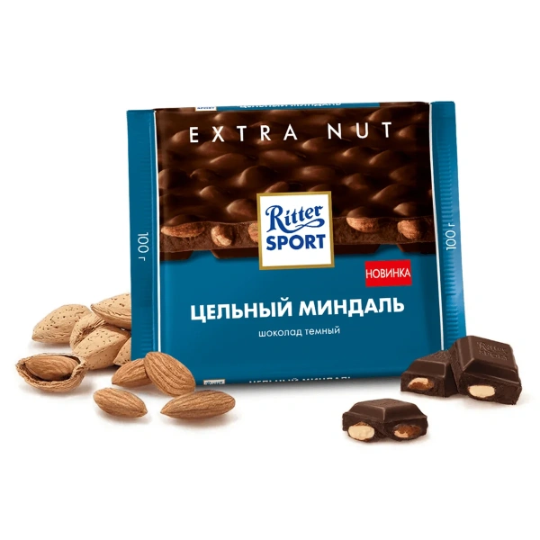 Ritter Sport шоколад Extra Nut тёмный с цельным миндалём 100гр