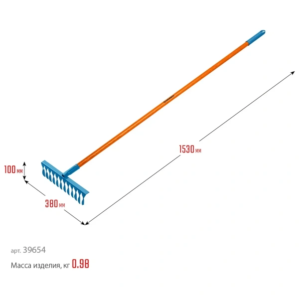 Грабли садовые GRINDA, PR-12T FIBER, 380 х 100 х 1530 мм, 12 витых зубцов, углеродистая сталь, фибер