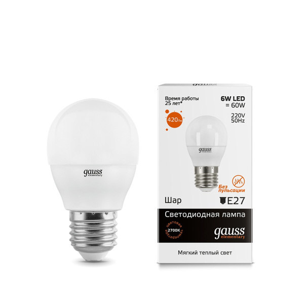 Лампа Gauss Elem Globe 6W E27 2700K LD53216