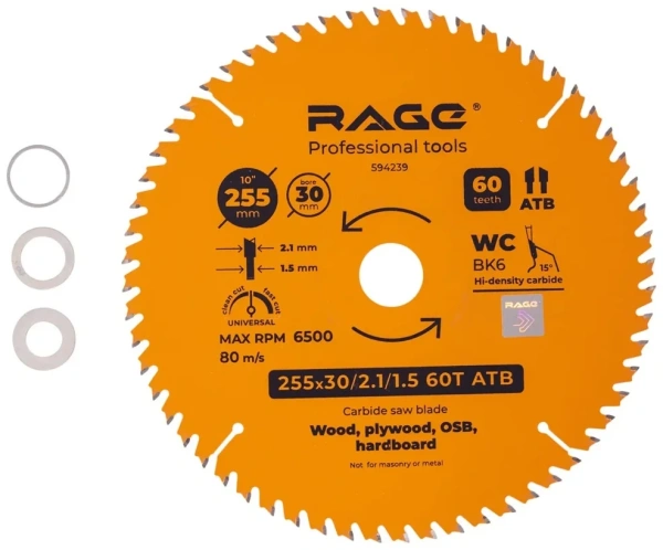 Диск пильный Universal 255мм (10”) Z60 посадка 30+25,4/20/16 RAGE by VIRA