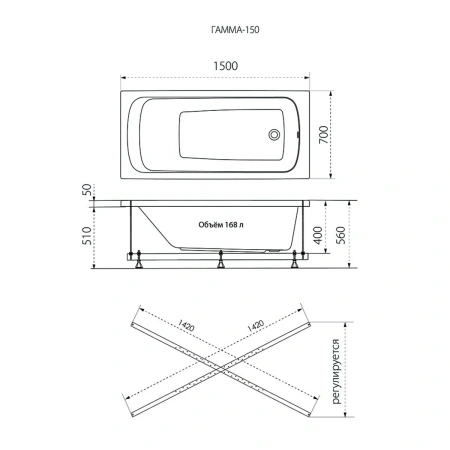 Ванна Triton Gamma 150 в комплекте (уст.комплект)
