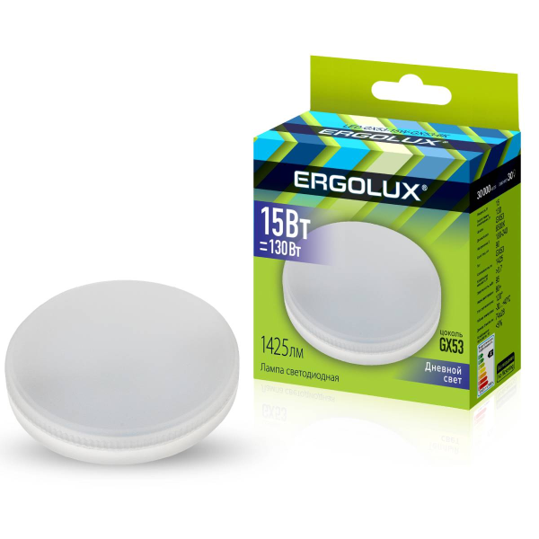 Лампа Ergolux LED-GX53-15W-GX53-6K (Эл.лампа светодиодная 15Вт GX53 6500К 180-240В) 14240