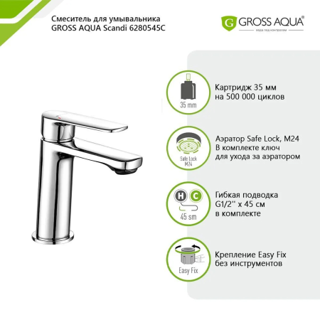 Смеситель д/р GROSS AQUA 6280545C Scandi